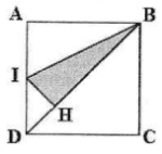 Carré ABCD avec I milieu de AD, H projeté orthogonal de I sur la diagonale BD et triangle IBH grisé